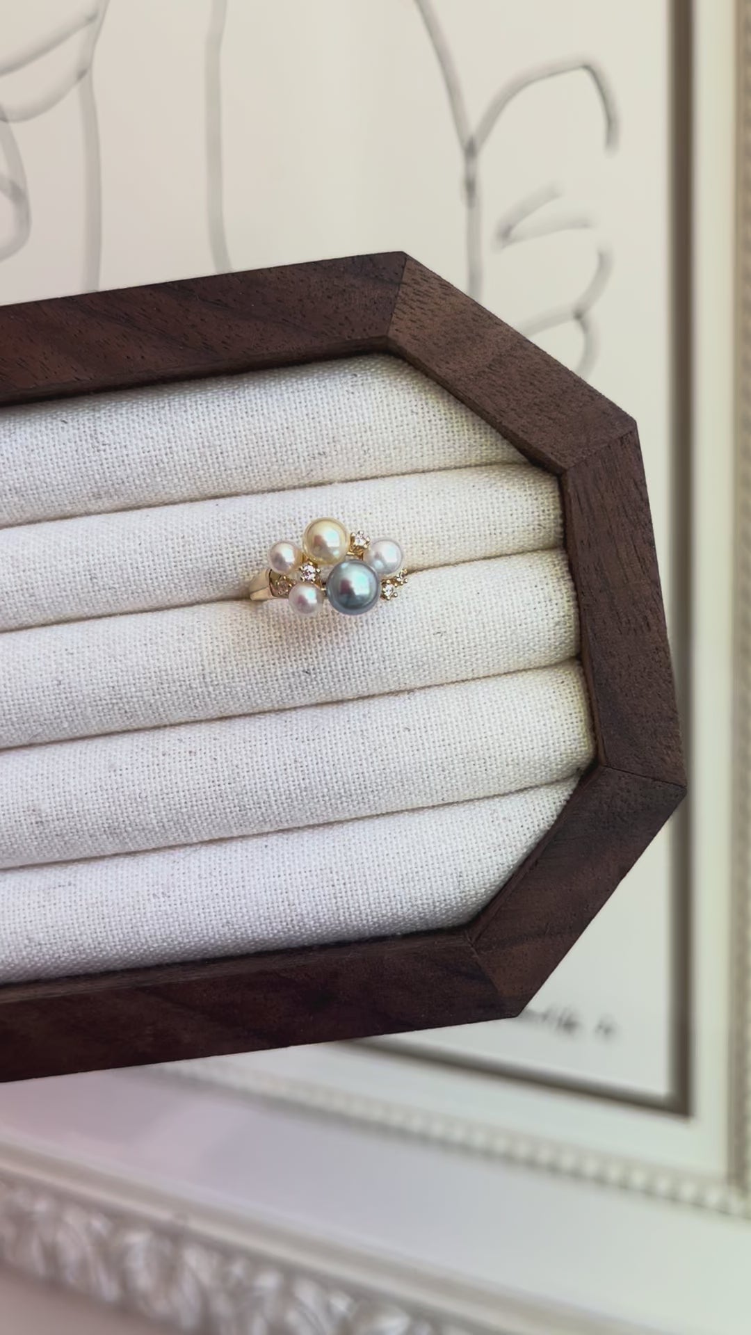 Colourful gold, akoya, white pearl ring
